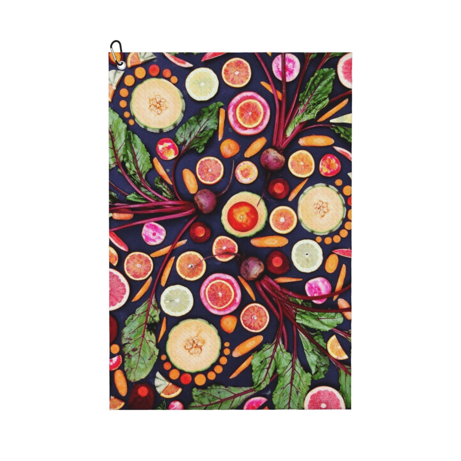 Hnnkloy Vegan Live Fruits Vegetables Print, 16x24 in Portable Waffle Golf Towels with Carabiner Clip for Golf Bag