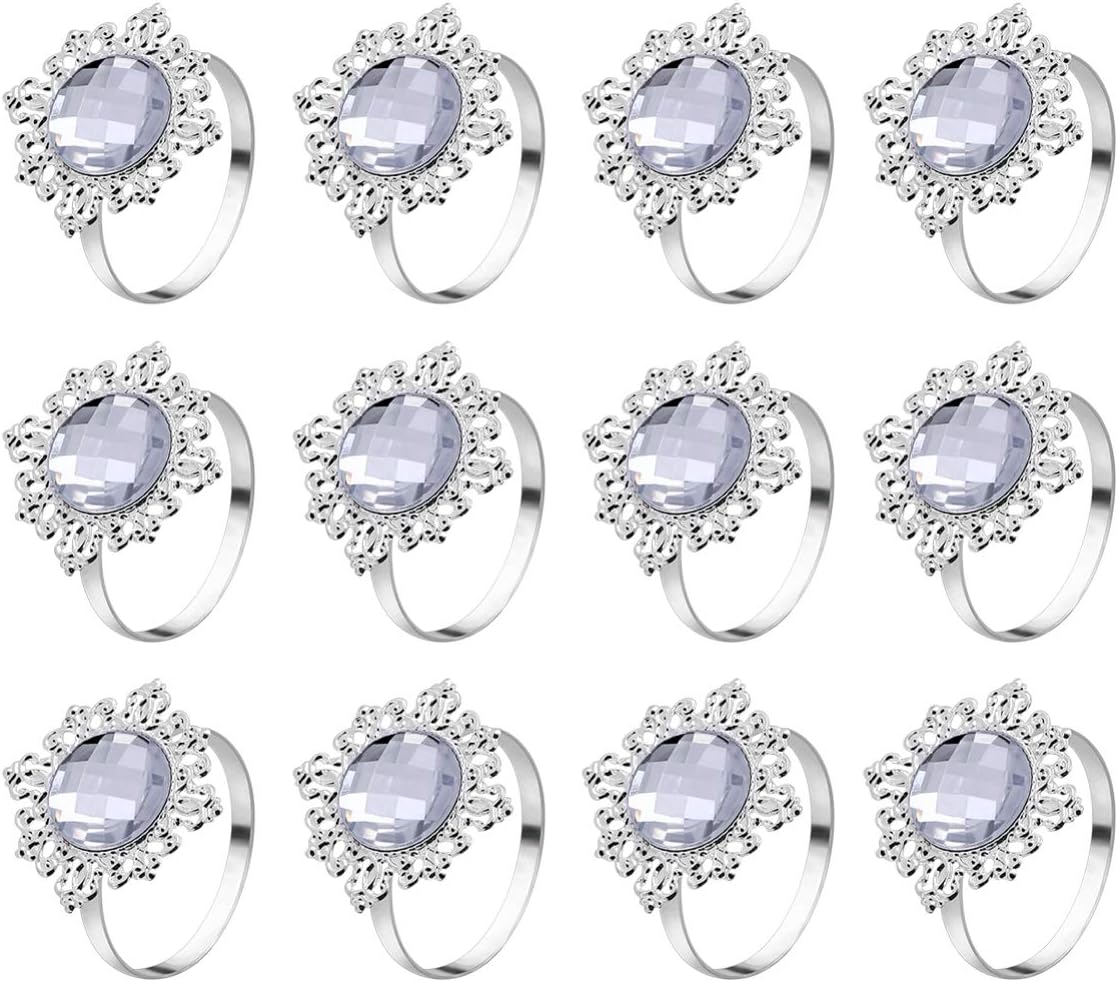 FRCOLOR 12pcs Bling Napkin Rings Napkin Holder Wedding Banquet Dinner Decoration for Wedding Party (Silver)