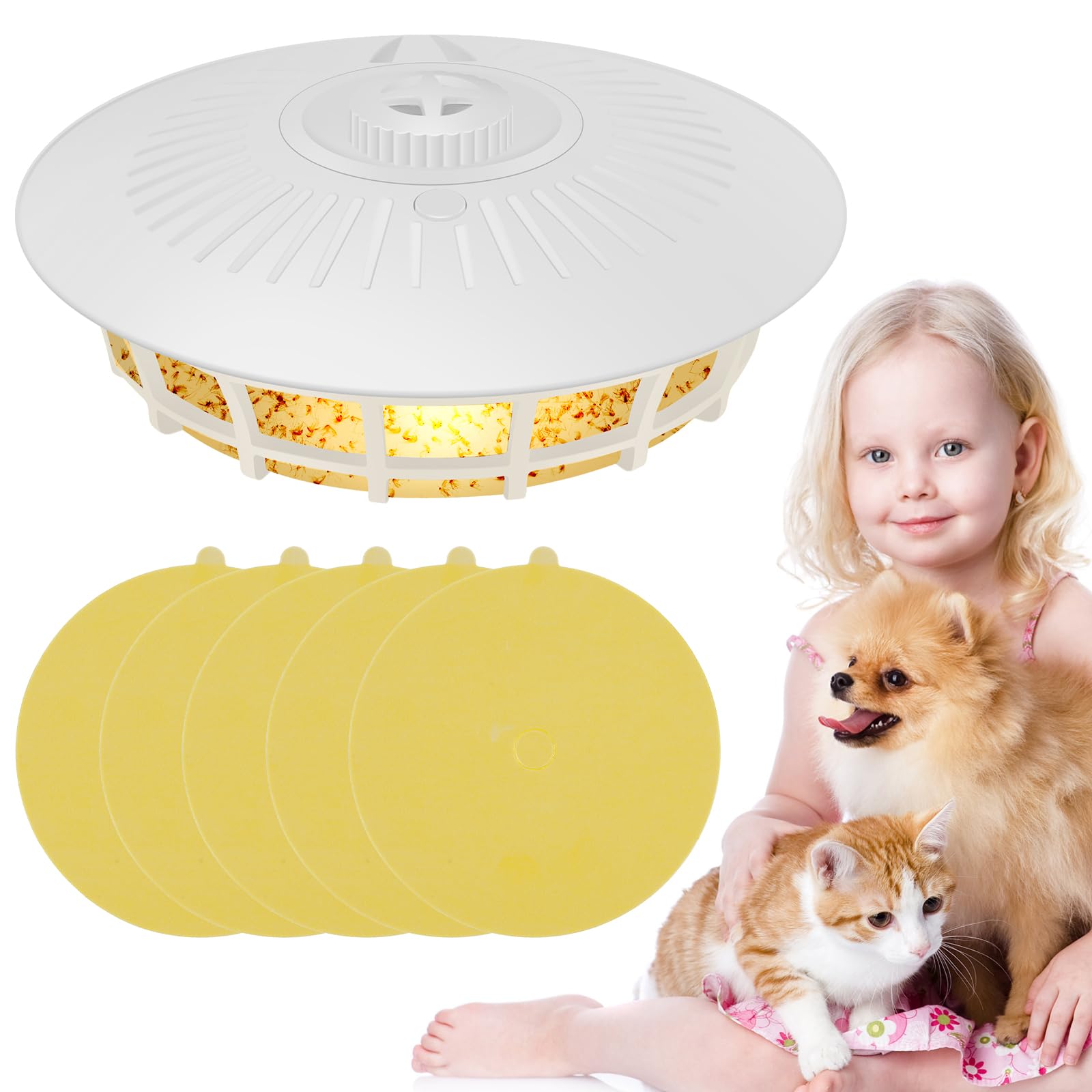 Menibbler White 1 Menflea Traps With Light Bulb 4 Light Modes, Flea Lamp Traps With 5 Flea Sticky Pads Odorless Flea Light Trap Easy To Use Sticky Dome Flea Trap Flea Catcher Light Trap With Lanyard For Carpets Bedding