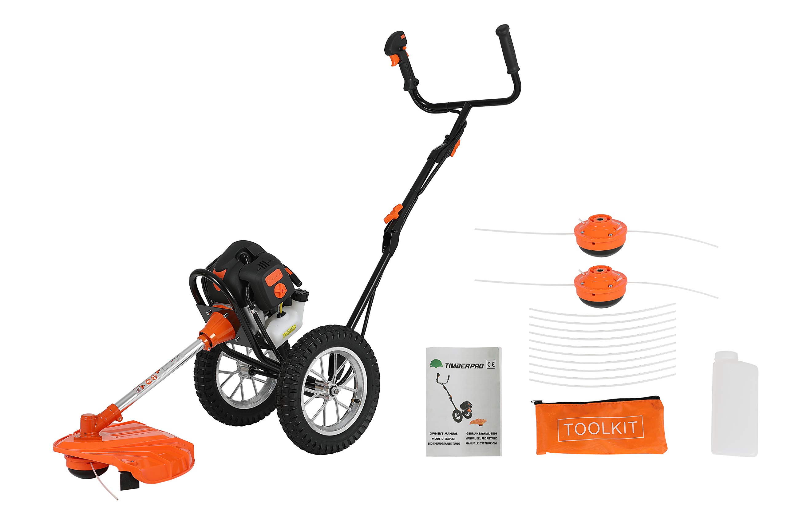 TIMBERPRO Desbrozadora con Ruedas de 52 cm³, con 2 Cabezales de Corte.