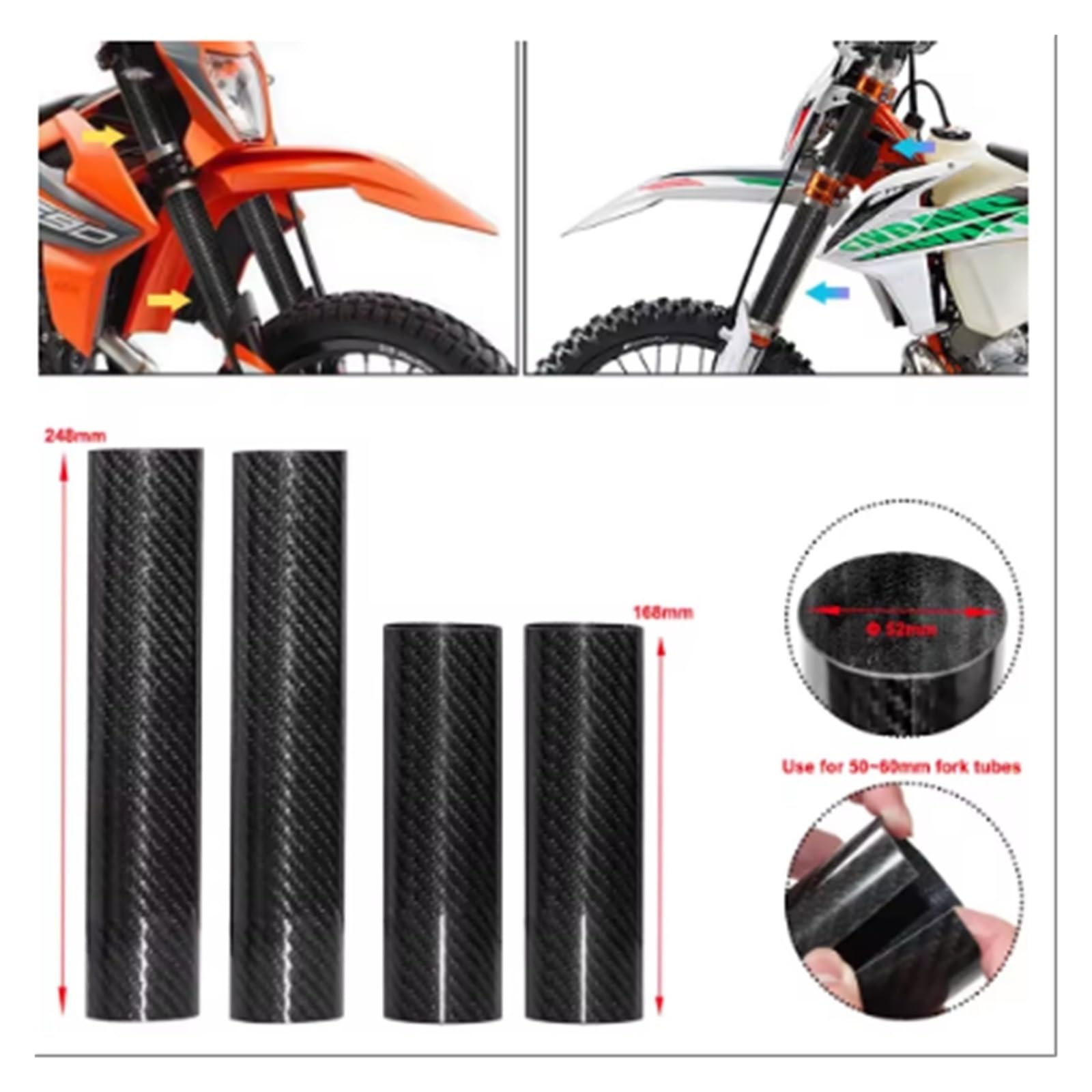 Copriforcella Anteriore In Fibra Di Carbonio Per Motocross E Cross, Protezione Per Tubo Forcella, Universale SOFFIETTI FORCELLA IN GOMMA