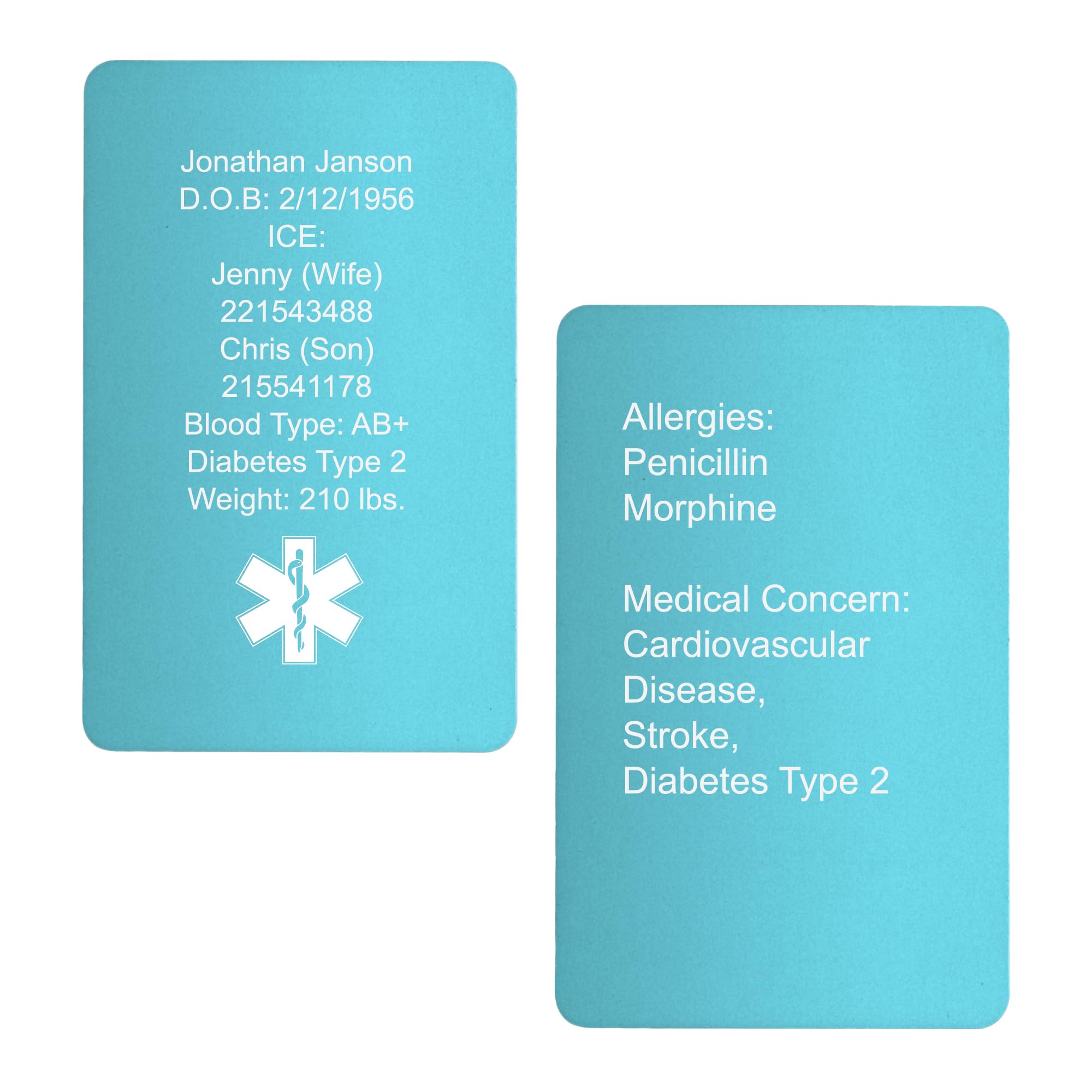 Personalized Engraved Emergency Contact Wallet Custom Medical Alert ID Identification Card Mini Insert Note for Diabetes Warfarin Dialysis Stroke Pacemakers Blue