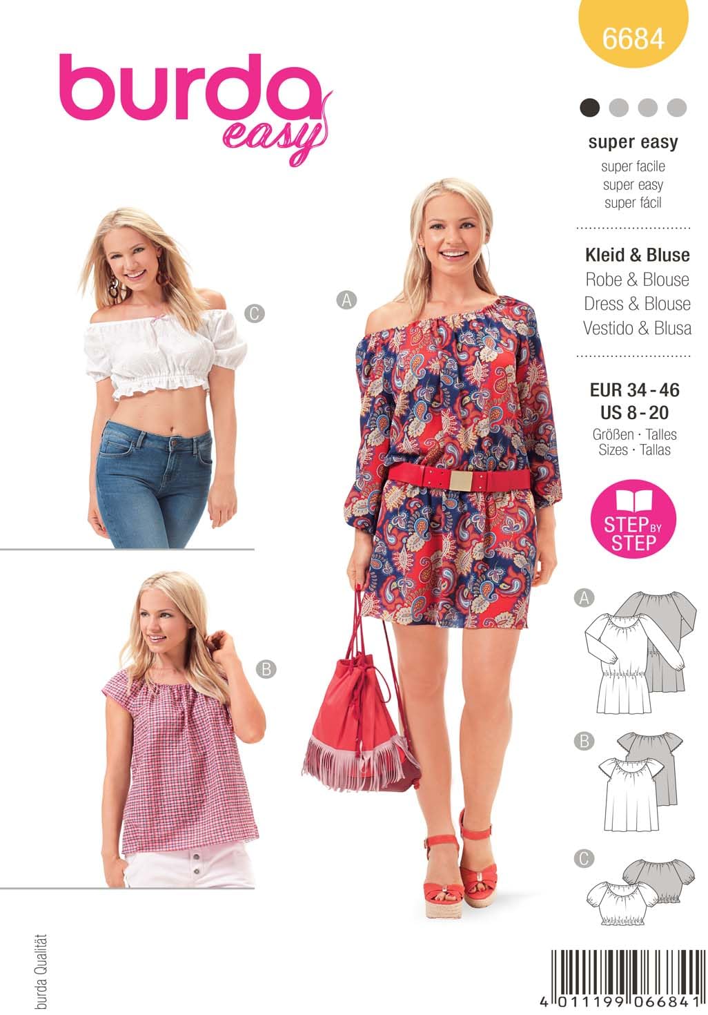 BURDA YOUNG 6685 DRESS & BLOUSE MISSES' Sewing Pattern Sizes 8 - 18 Skill: EASY