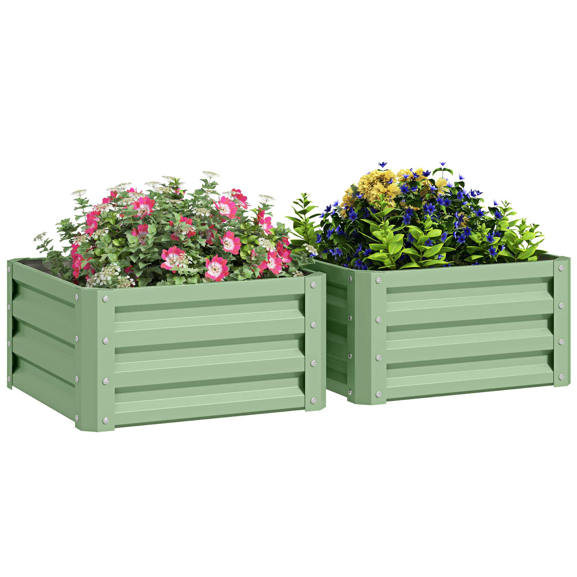 Rackhams Green/Light Set Of 2 Raised Garden Bed Galvanised Planter Box,
