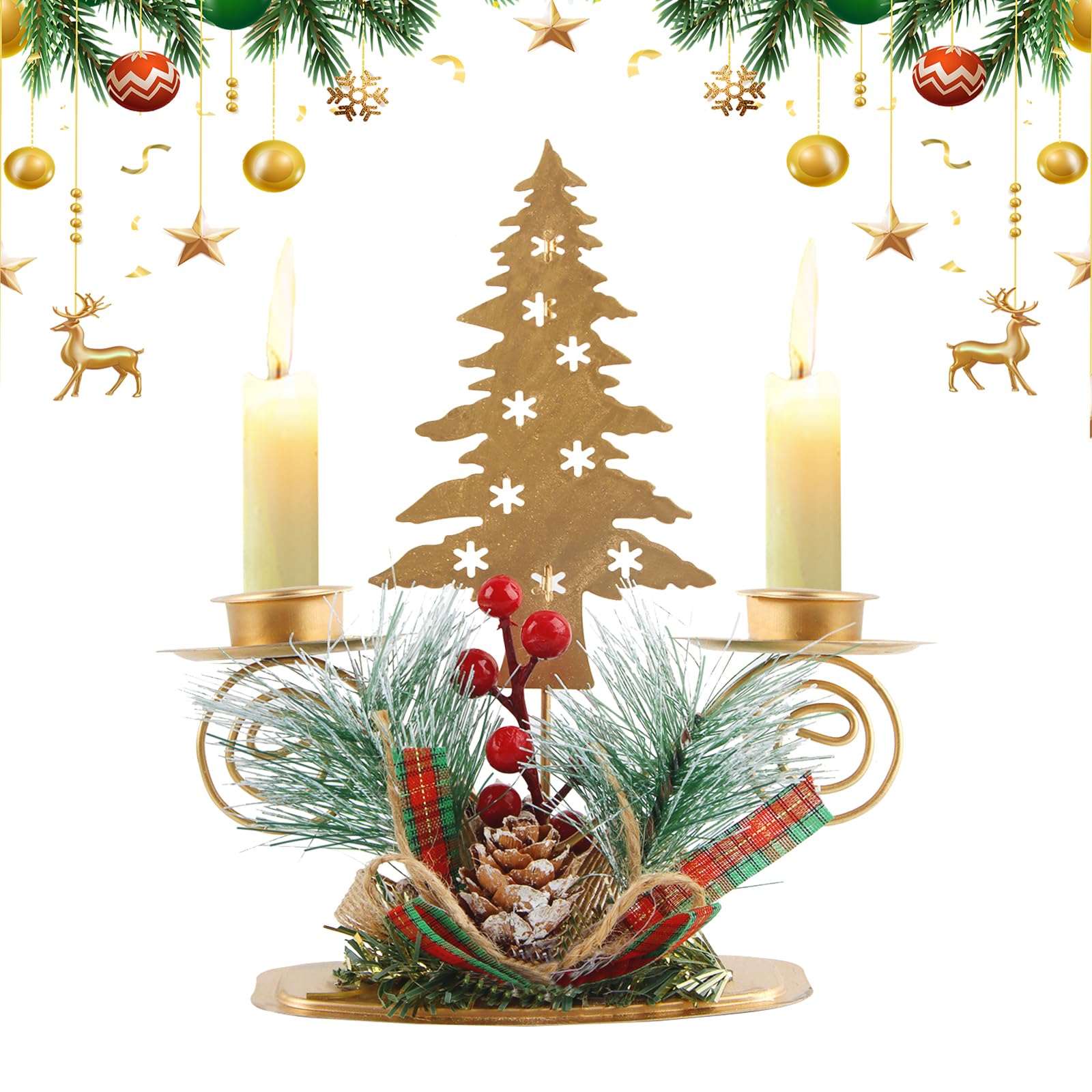 SilverChry Candelabro de Navidad Candelabros de Metal, Brazos Portavelas Cónicos, velas decorativas, Comedor Mesa Centros de Mesa Navidad Chimenea Decoración,Candelero de Adorno de Hogar por Cena (SD)