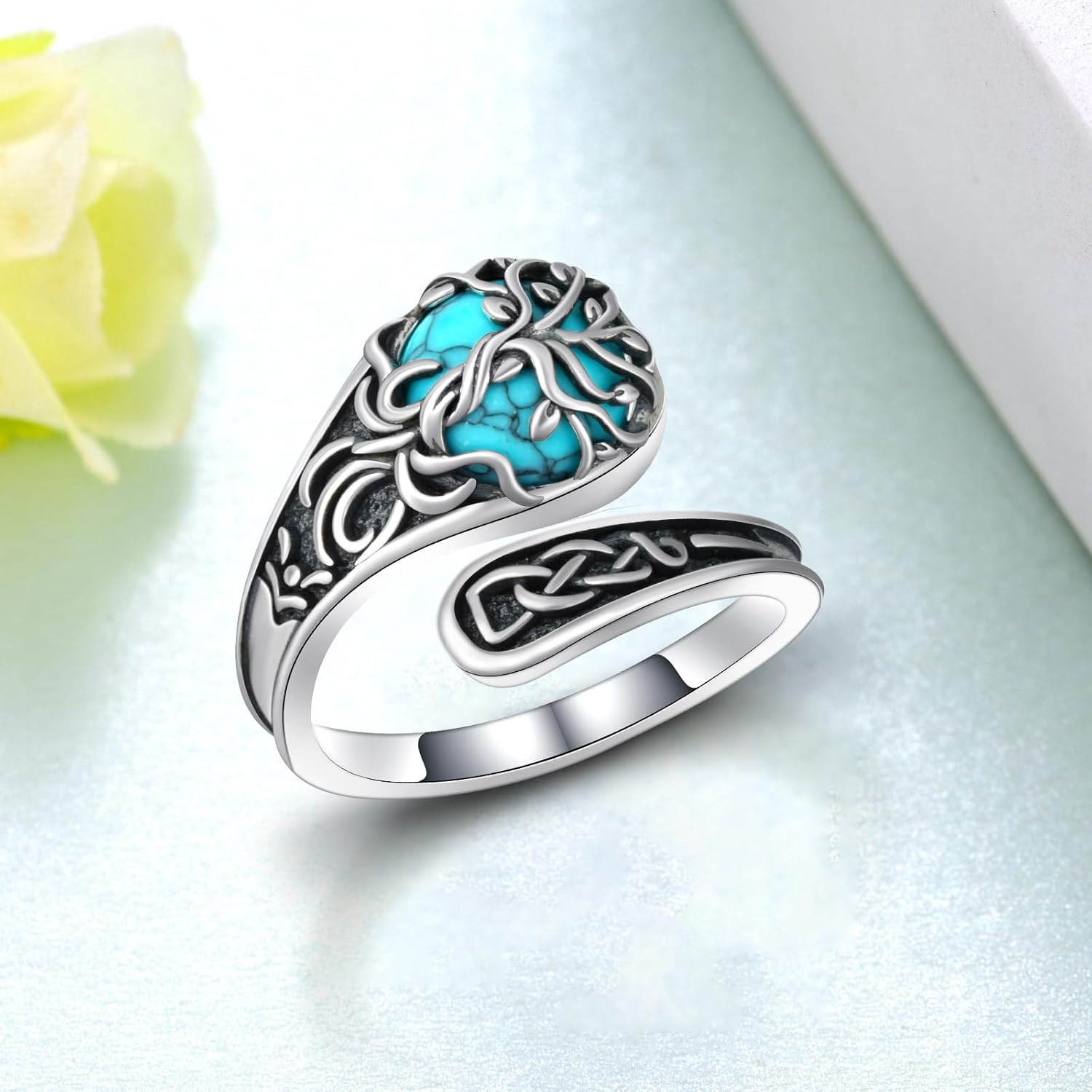Spoon Rings for Women 925 Sterling Silver Turquoise Spoon Rings Vintage Thumb Rings Jewelry Gifts for Women Men