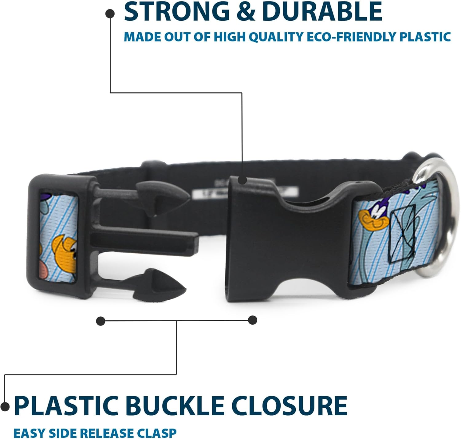 Buckle-Down Plastic Clip Collar - MEEP MEEP!! w/Road Runner Poses Baby Blue - 1.5" Wide - Fits 16-23" Neck - Medium