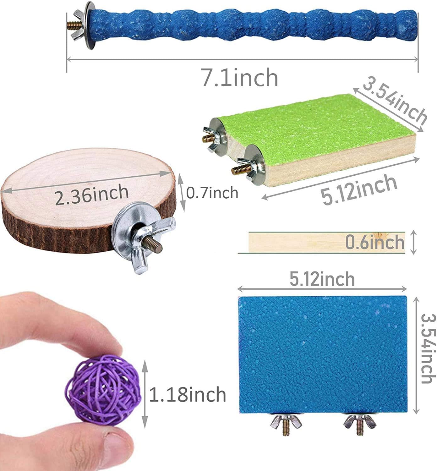 Parrot Perch Stand 12PCS Wood Bird Perch Stand Platform Paw Grinding Rough-surfaced Parakeet Cage Accessories Exercise Toy for Budgies Conure Cockatiel Hamster (Random Color) : Pet Supplies