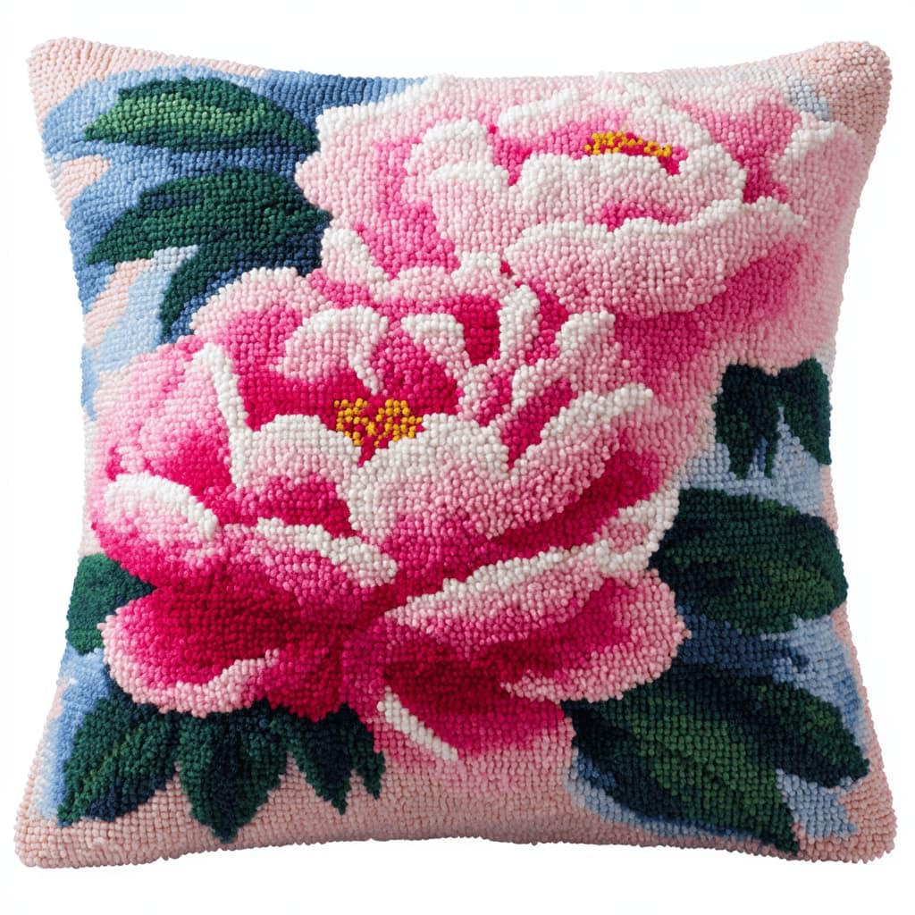 Kitquiver Latch Hook Kits Donkey for Adults,Peony DIY Latch Hook Cushion Kits and Latch Rug Kits Cross-Stitch Embroidery Cushion Cover for Home Sofa Decoration 17X17 in
