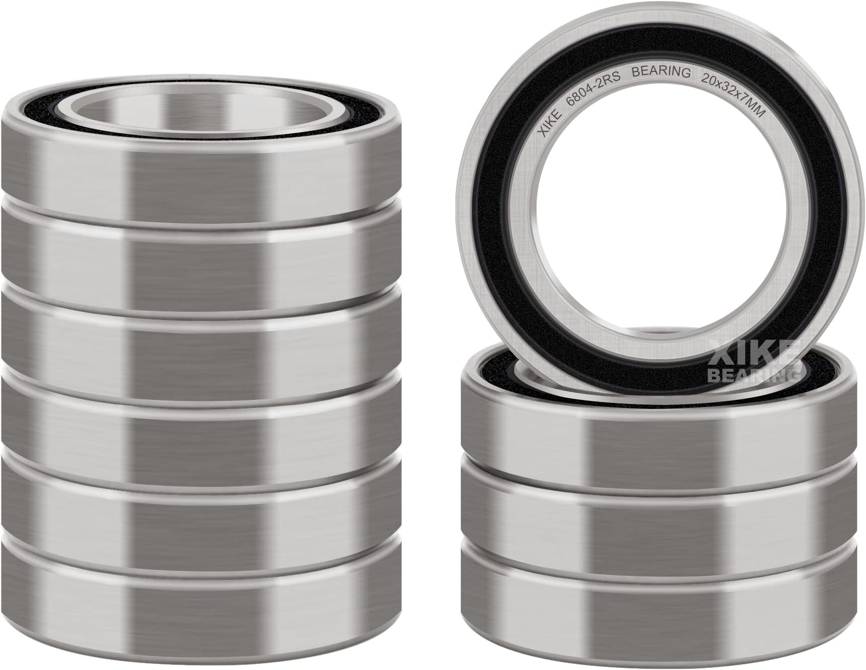 10 Pcs 6804-2RS Bearings 20x32x7mm, Double Rubber Seals and Pre-Lubricated, Deep Groove Ball Bearing.