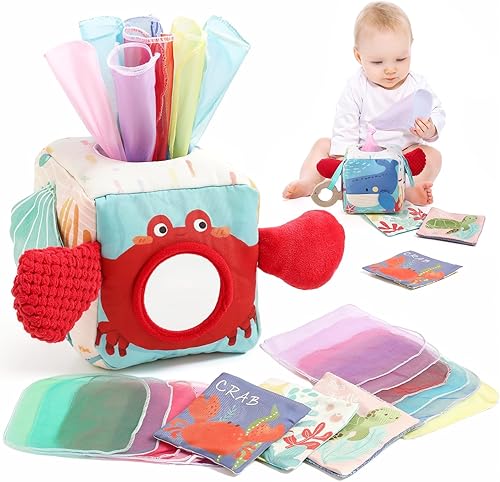 Miniatura 10 de Youuys Caja de Pañuelos de Juguete para Bebés de 6-12 Meses, Juguetes Sensoriales Montessori para Niño de 1 Año, Juguete Infantil con Pañuelos