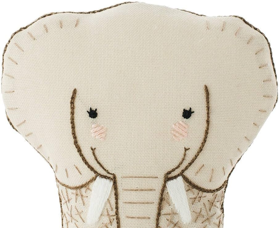 Kiriki Press DIY Embroidery Doll Kit - Skill Level 1 - Beginner to Advanced Embroidery Kits for Adults Teens (3 Skill Levels) Animal Embroidery Kit - Screen Printed Pattern (Elephant - Level 1)