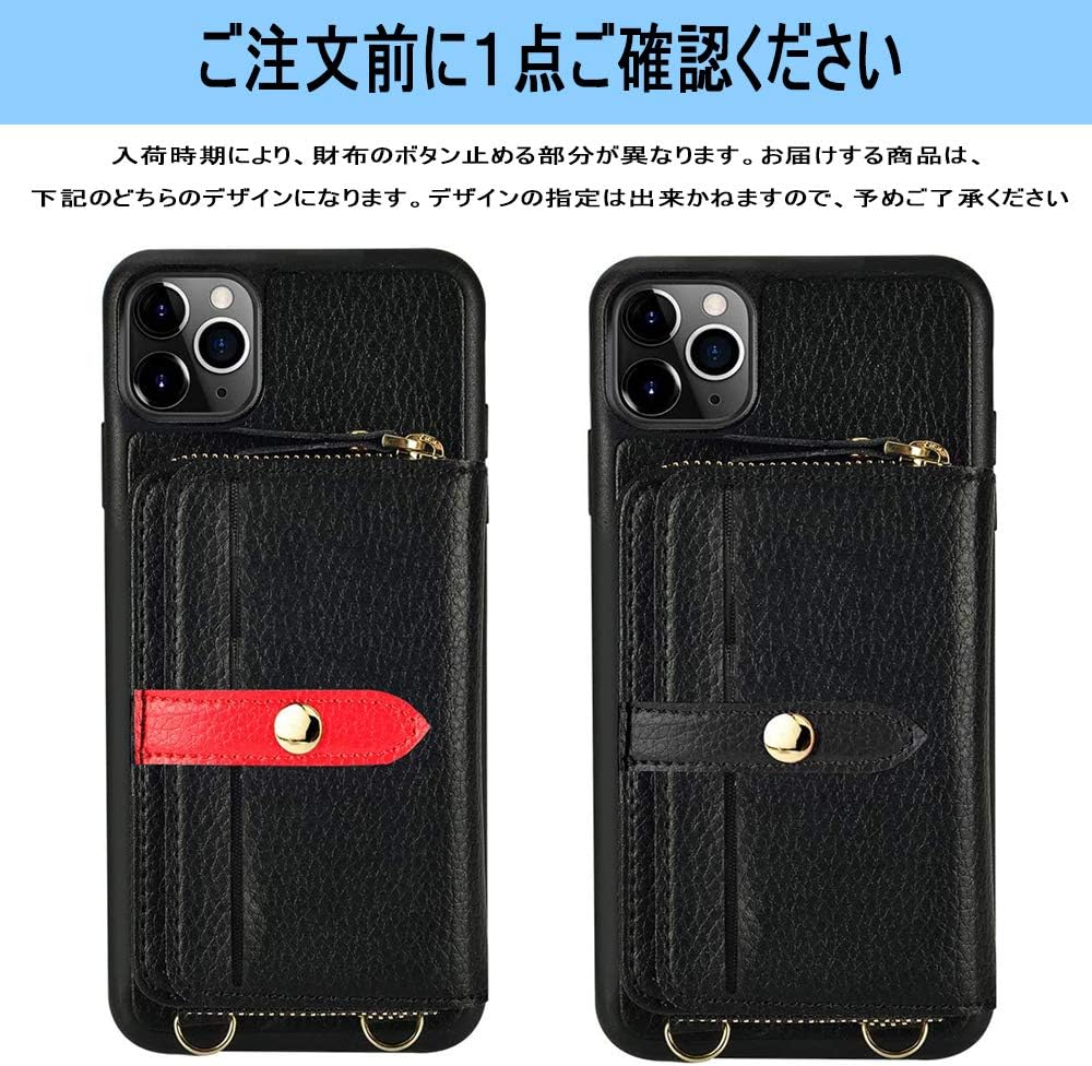 iPhone 12Pro適応ケース ZVE iphone12 適応ケース 手帳型ケースカード収納 お札入れ コインポケット付き 2way バンドストラップ付き 斜め掛け 背面財布型ケース ショルダーケース スタンド機能 レザーカバー Wallet Case アイフォン12 ケース/アイフォン12プロ適応携帯カバー 6.1インチ（ブラック）