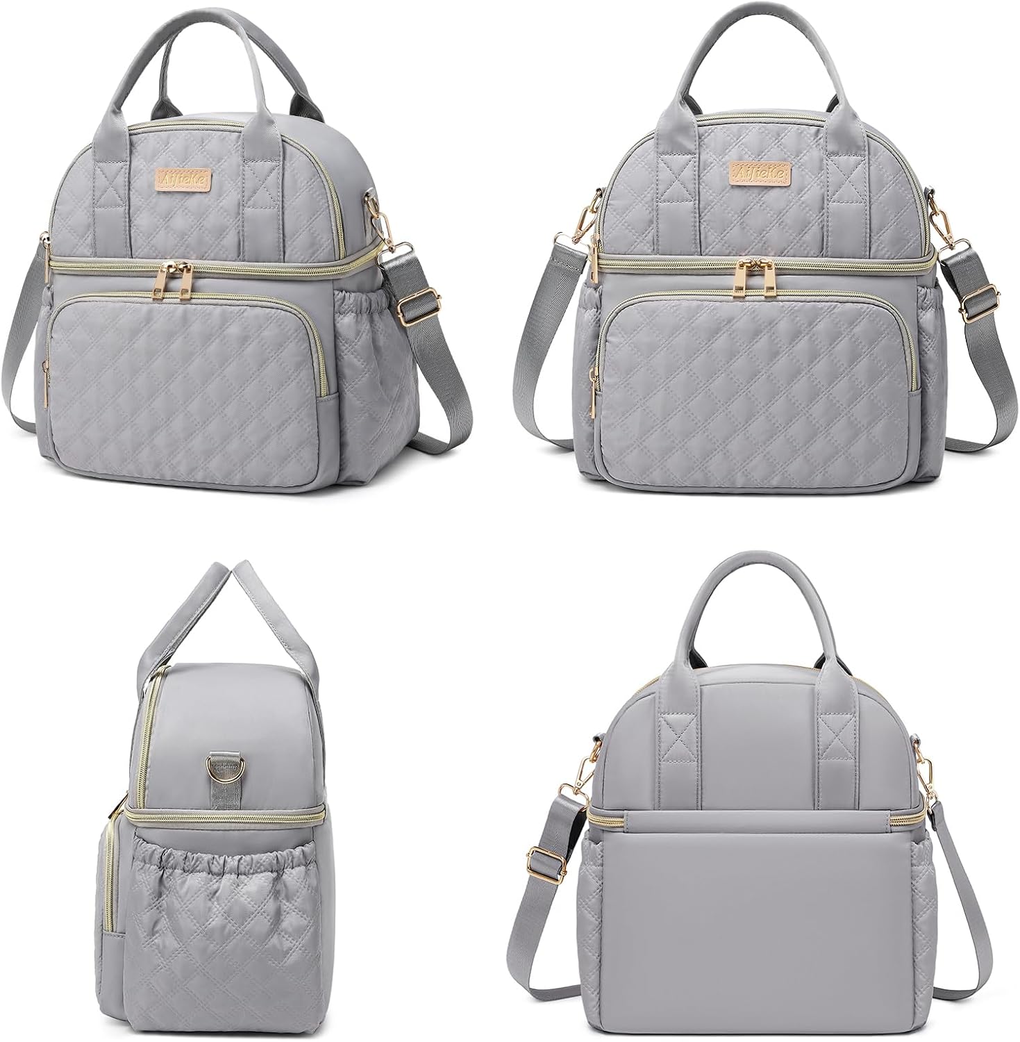 AIJIEKE Lunch Bag for Men Women, Dual Compartment Lunch Box Insulated Lunch Bags, Large Adult Double Deck Leak Proof Lunch Tote Cooler with Adjustable Shoulder Strap for Work Picnic Beach Hiking, Grey - Image 7