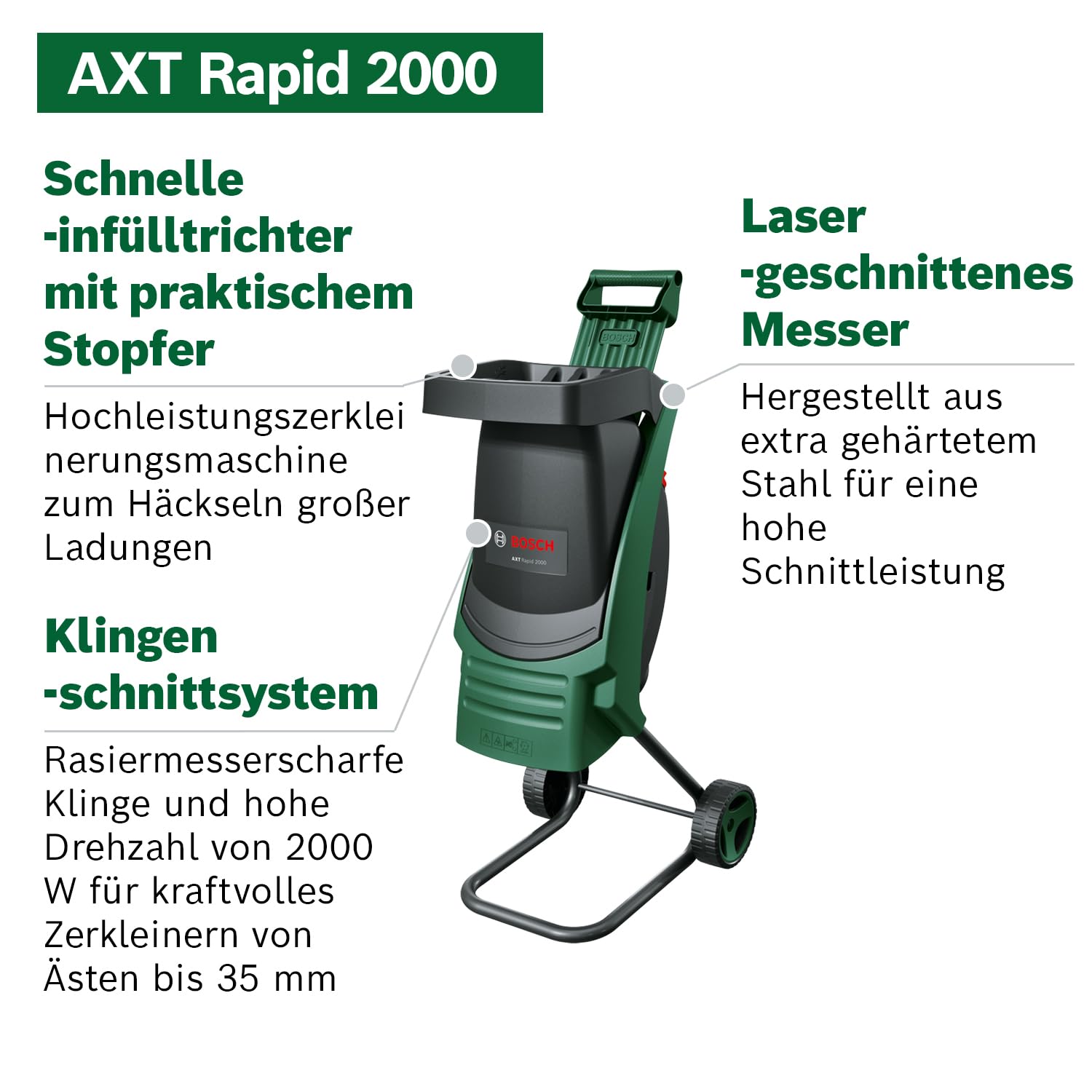 Bosch AXT Rapid 2000 Häcksler 2000-W-Motor