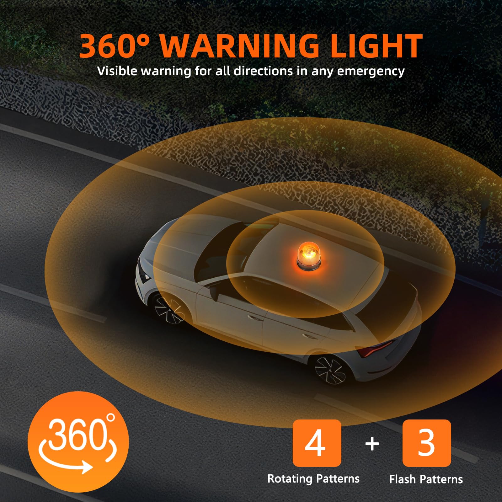 LED Rundumleuchte Blitzleuchte 7 Modus, 12V/24V Gelb Rundumleuchte LED Warnleuchte mit Schraubenmontage, E9 Mark & Wasserdicht IP67, Warnlicht für Traktor Auto LKW Golfwagen