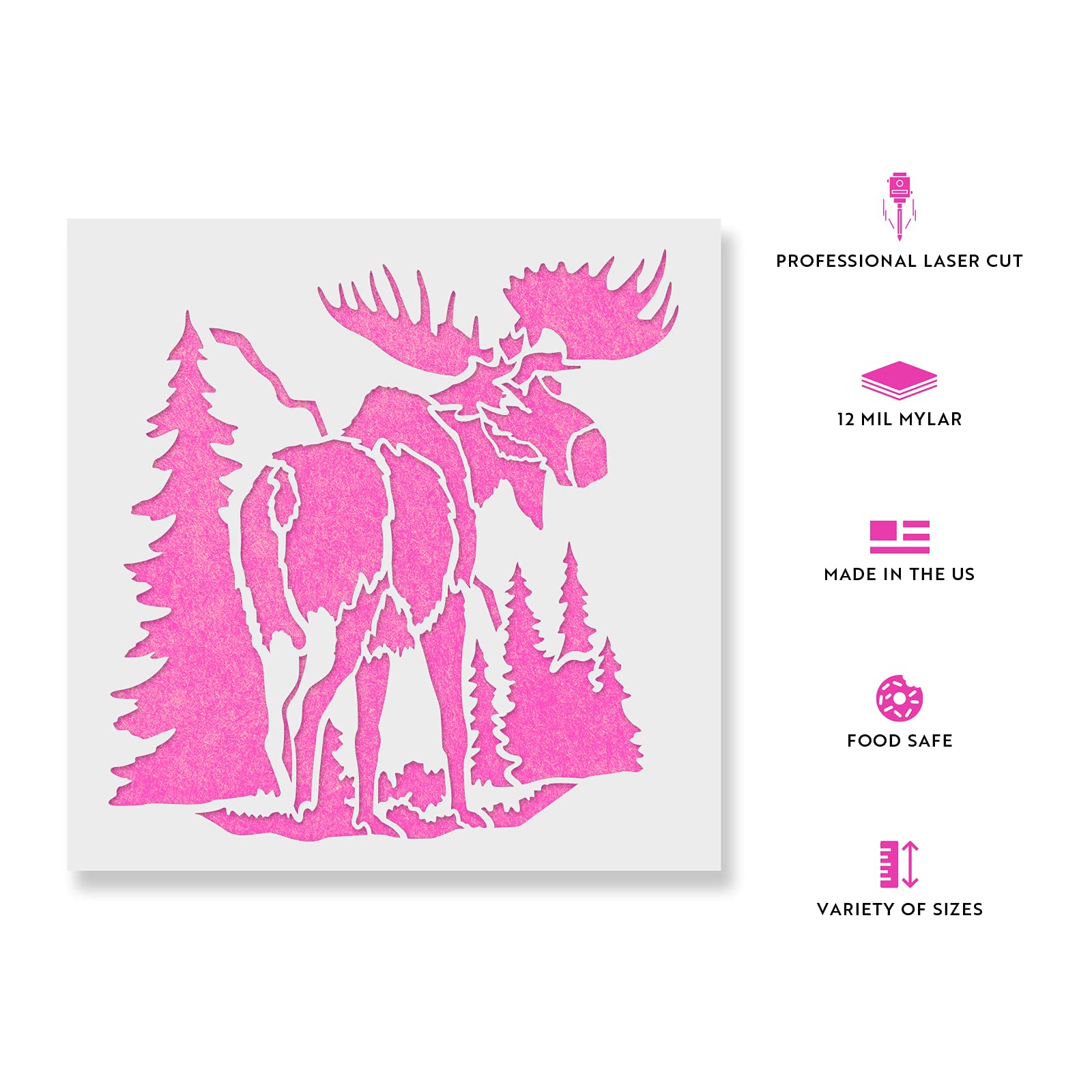Moose in The Woods Stencil - Outdoor Pine Tree Design for Signs