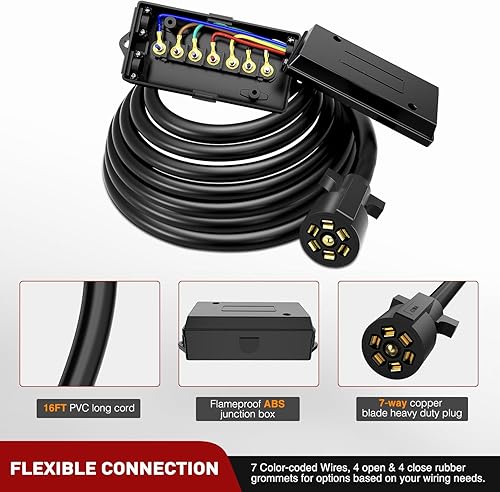 Miniatura 8 de Nilight - Enchufe resistente en línea de 7 vías con cable de 16ft y caja de empalmes resistente a la intemperie de 7 pines para remolques de