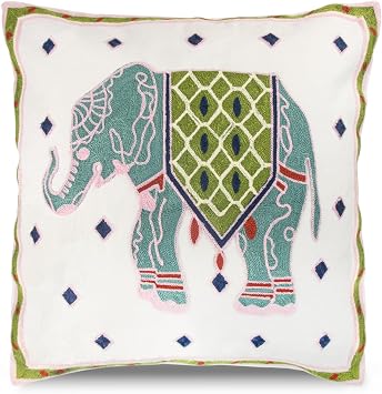 Embroidered Pillow Covers 18x18 Inch Decorative Throw Pillow Covers Couch Pillow Covers for Living Room Sofa Bed Blue Elephant