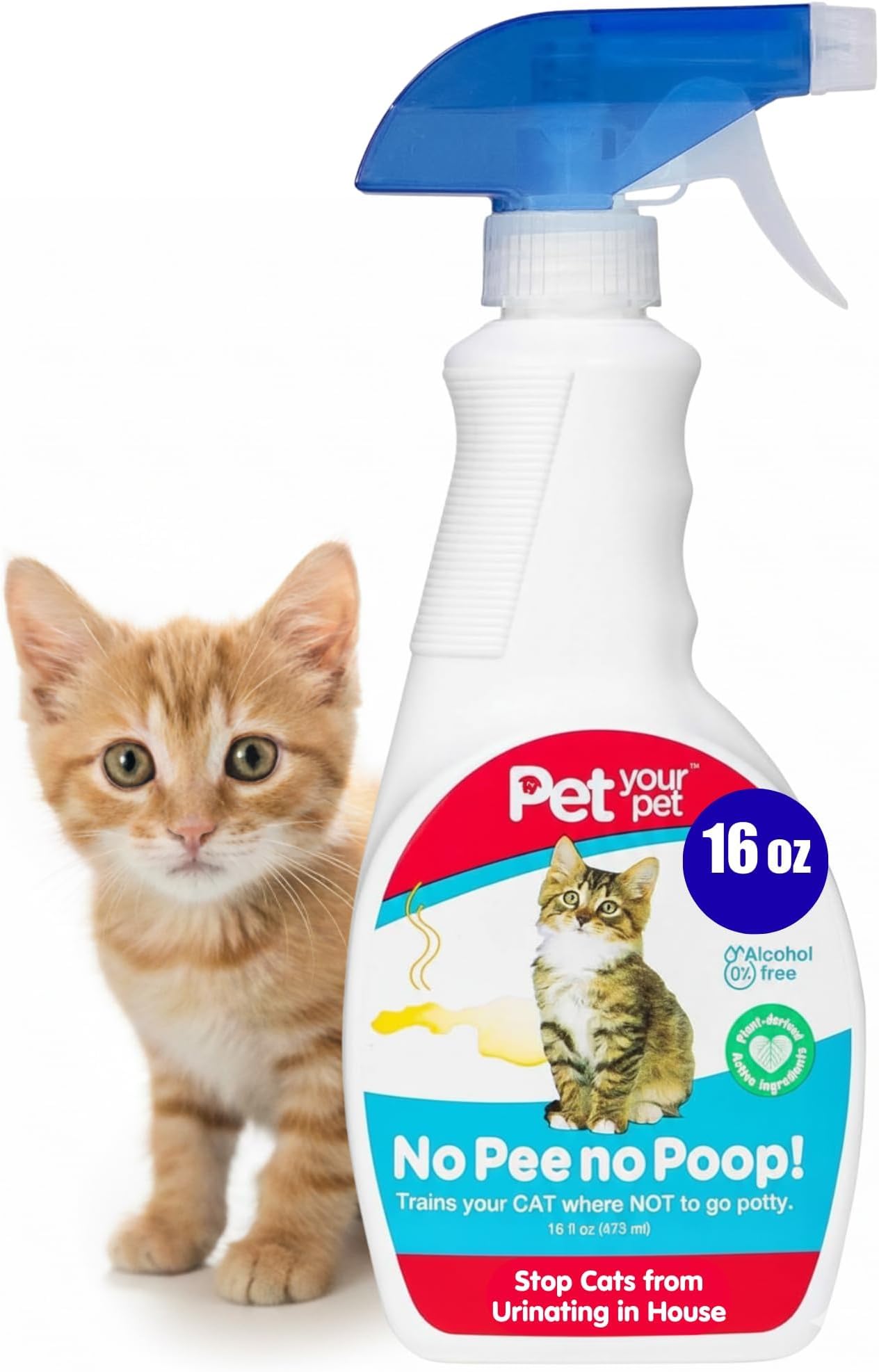 Cat Potty Training Spray No Pee No Poop, 16 Fl Oz, Non Toxic Spray for Cats Only, Natural Pee Deterrent, Stops Urine Marking and Pooping, Indoor Outdoor Keep Off