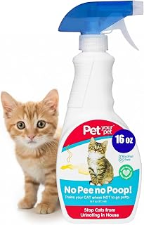 Cat Potty Training Spray No Pee No Poop, 16 Fl Oz, Non Toxic Spray for Cats Only, Natural Pee Deterrent, Stops Urine Marking and Pooping, Indoor Outdoor Keep Off