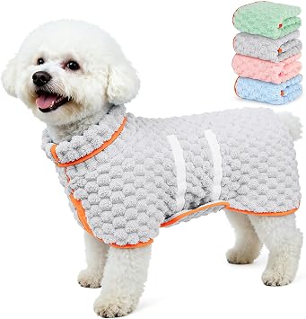 Glittme Dog Bathrobe, Super Absorbent Fleece Drying Robe for Small Dogs