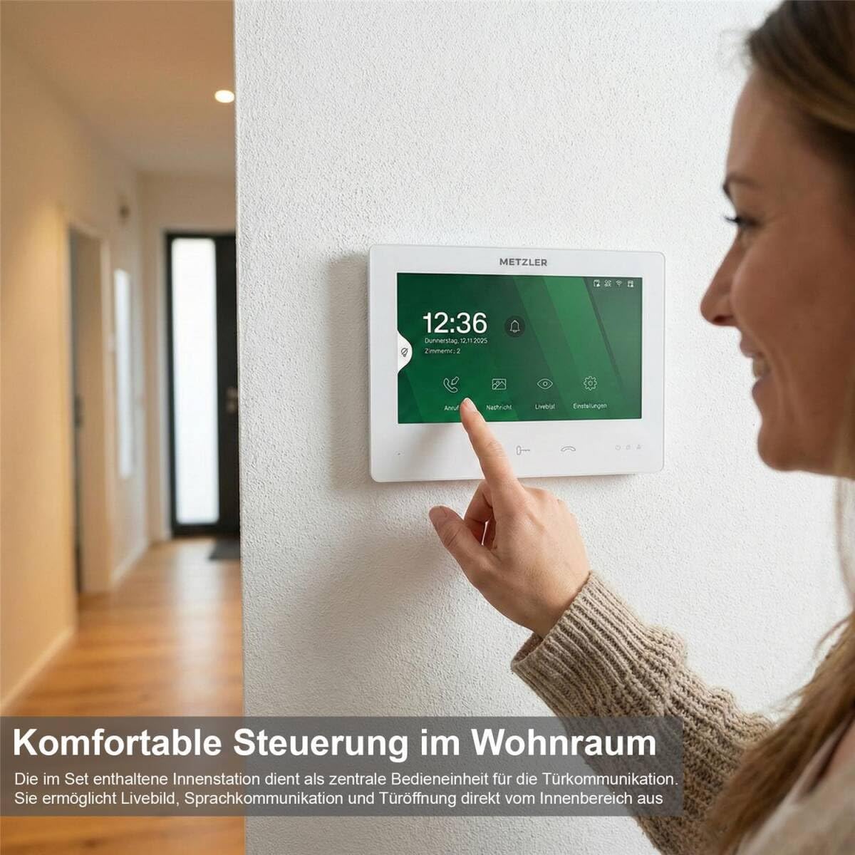 Metzler XDM10 Kit complet d'interphone vidéo avec plaque nominative interchangeable pour 3 maisons familiales | Interphone vidéo avec connexion bus à 2 fils | RAL 9016 blanc trafic | Application