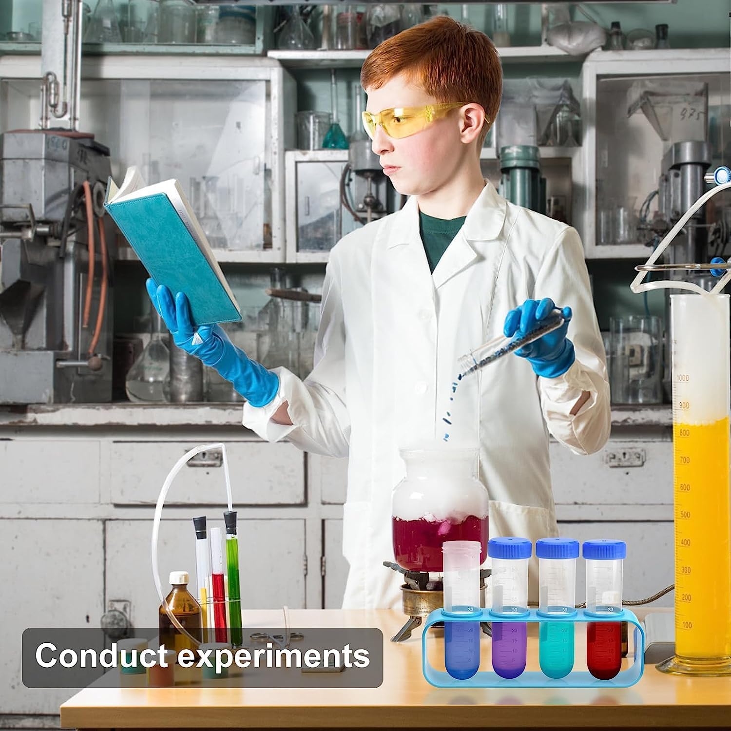 Pipeta dla dzieci, 9 sztuk, plastikowe pipety, 5 ml, probówki ze stojakiem, zestaw pipety z pipetą kroplową i stojakiem na probówki, do kreatywnych eksperymentów laboratoryjnych