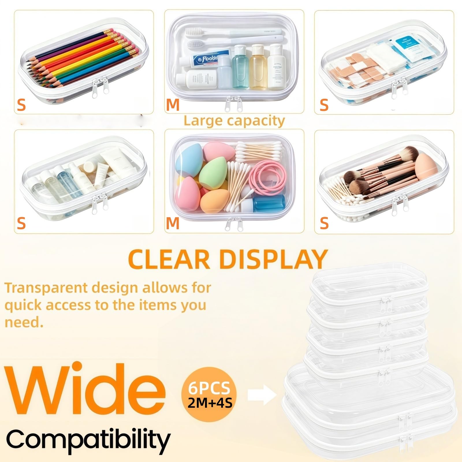 Custodia in plastica rigida trasparente con cerniera, astuccio professionale in plastica trasparente con cerniera, astuccio per articoli da toeletta, organizer da viaggio, borsa per cosmetici