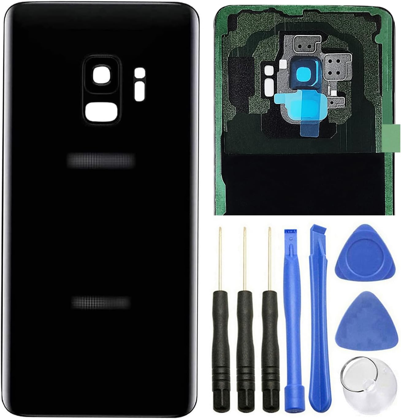 ubrokeifixit Galaxy S9 G960 Rear Back Glass Door Cover Replacement for Samsung Galaxy S9 G960 5.8" (Black/ONLY-Back-Cover)