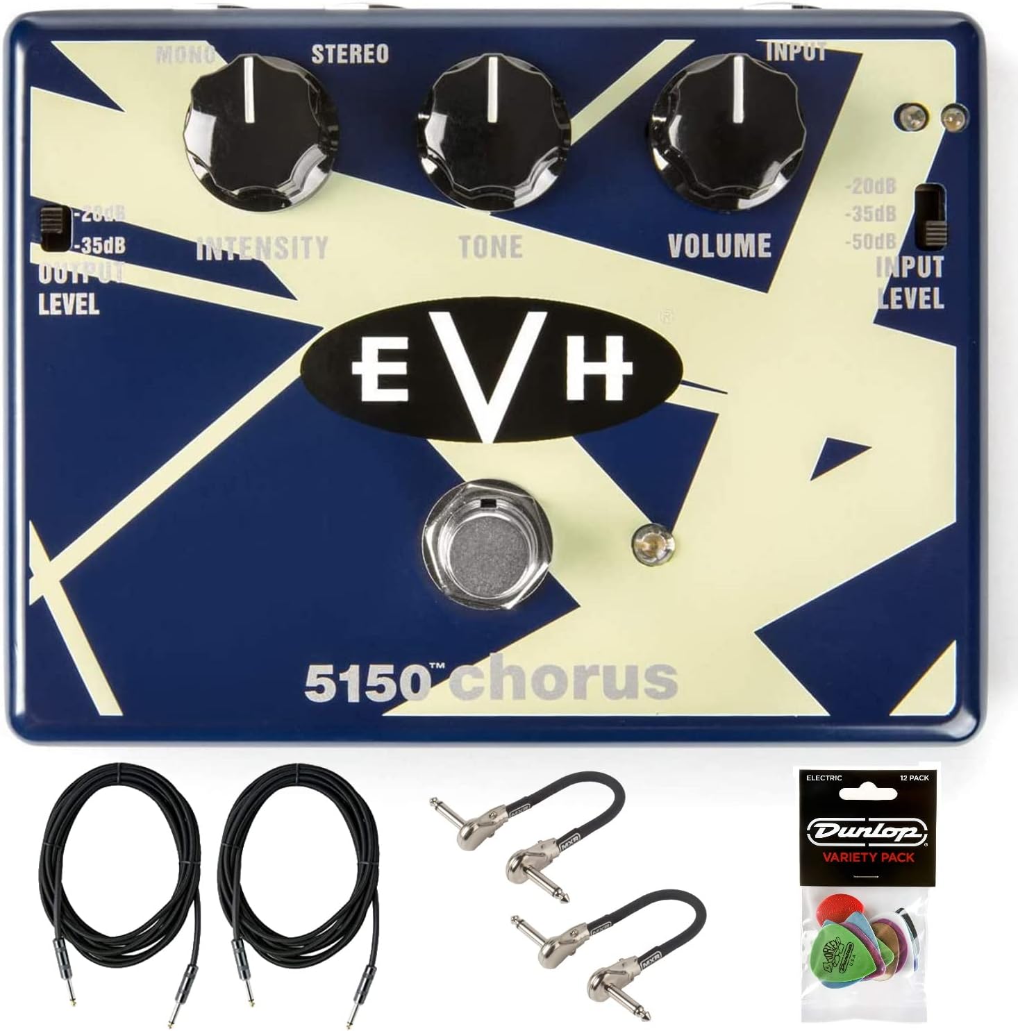 Briskdrop MXR EVH 5150 Chorus (EVH30) Pedal Bundle with 2 Instrument Cables, 2 MXR Patch Cables, and Dunlop Pick Pack
