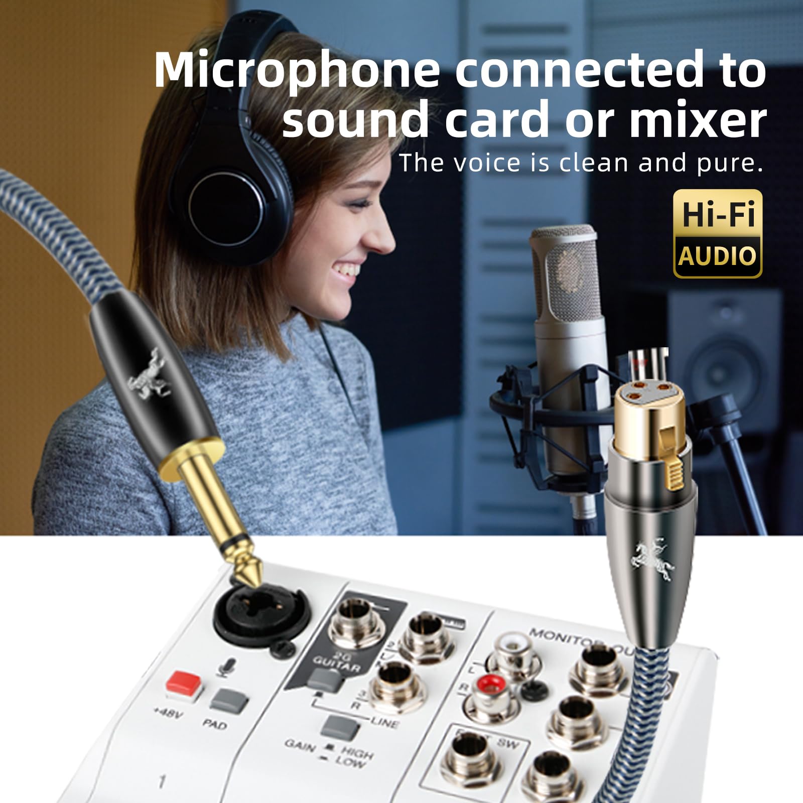 Impeto Cable XLR Hembra a Jack TS de 6,35 mm, XLR Cable Microfono 6,35 mm TRS Estéreo Balanceado Para Mixer, Micrófono, Altavoz, Amplificador, Equipo de Sonido- 5M