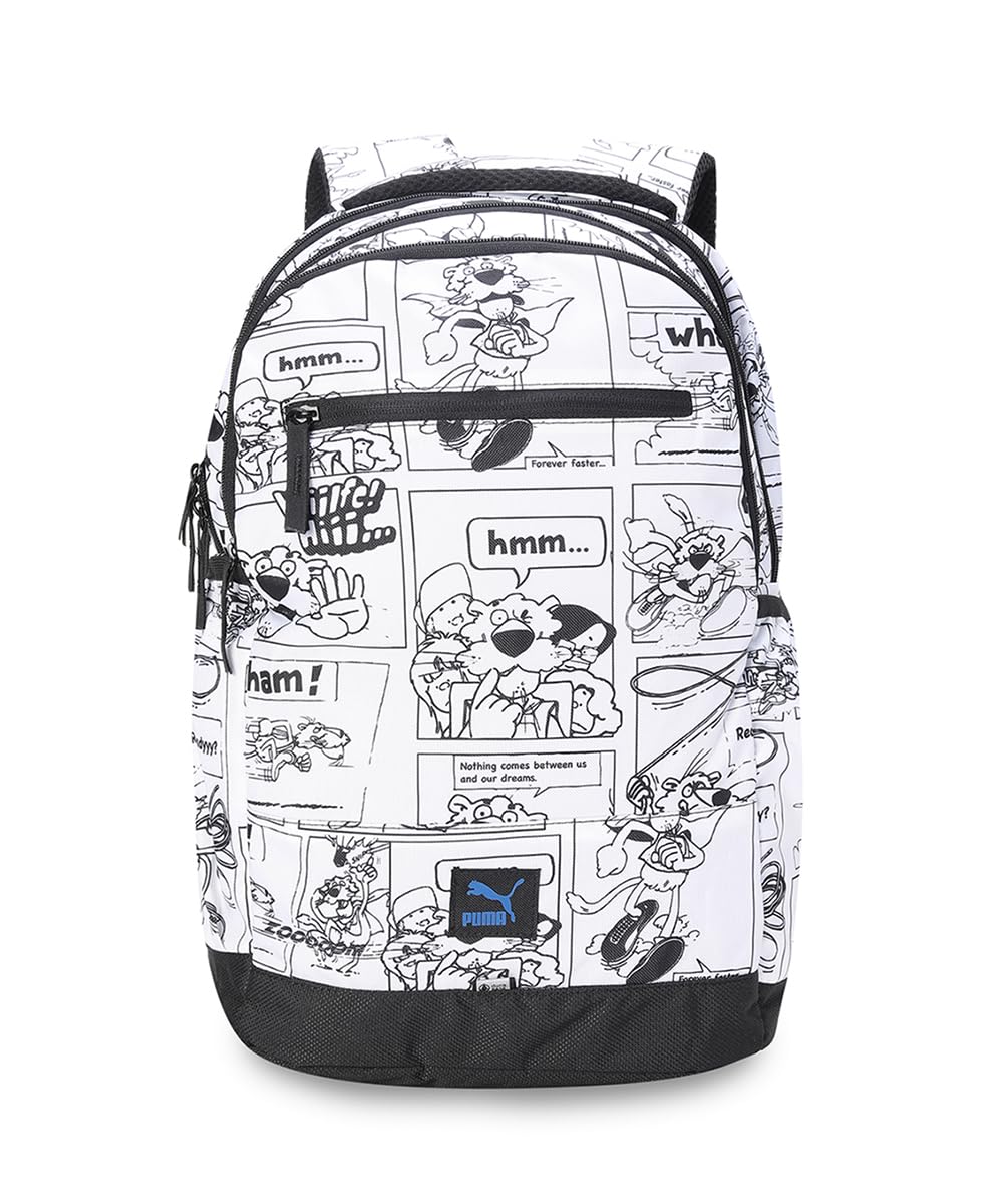 puma Unisex-Adult SUPER 4 Compartment Backpack, Black-White-AOP (9154901)-picture-13