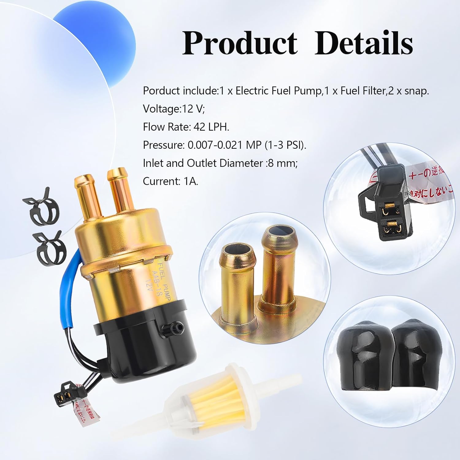 Road Passion 49040-1055 12v Electric Fuel Pump for Suzuki Intruder 700/1400/ Boulevard S50 Cavalcade 1400 GSX1100G Marauder 800 RF600R RF900R V star 650 XVS650 XV1000 XVS1100 Virago XV535 1000
