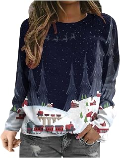 DIYIOUZHOU Exercise Christmas Tops for Women Novelty Long Sleeve Soft Cut Out Polyeste Top Chute Baggy Pullover for Women