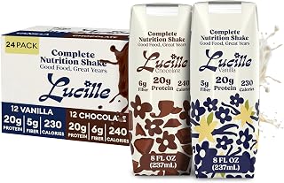Lucille Meal Replacement Shake for Adults, Chocolate & Vanilla, 8 oz, 24 Pk | High Protein Drink, Complete Nutrition, 20g Protein, 6g Fiber, 230-240 Calories, 23 Vits + Mins, Lactose Free, Gluten Free