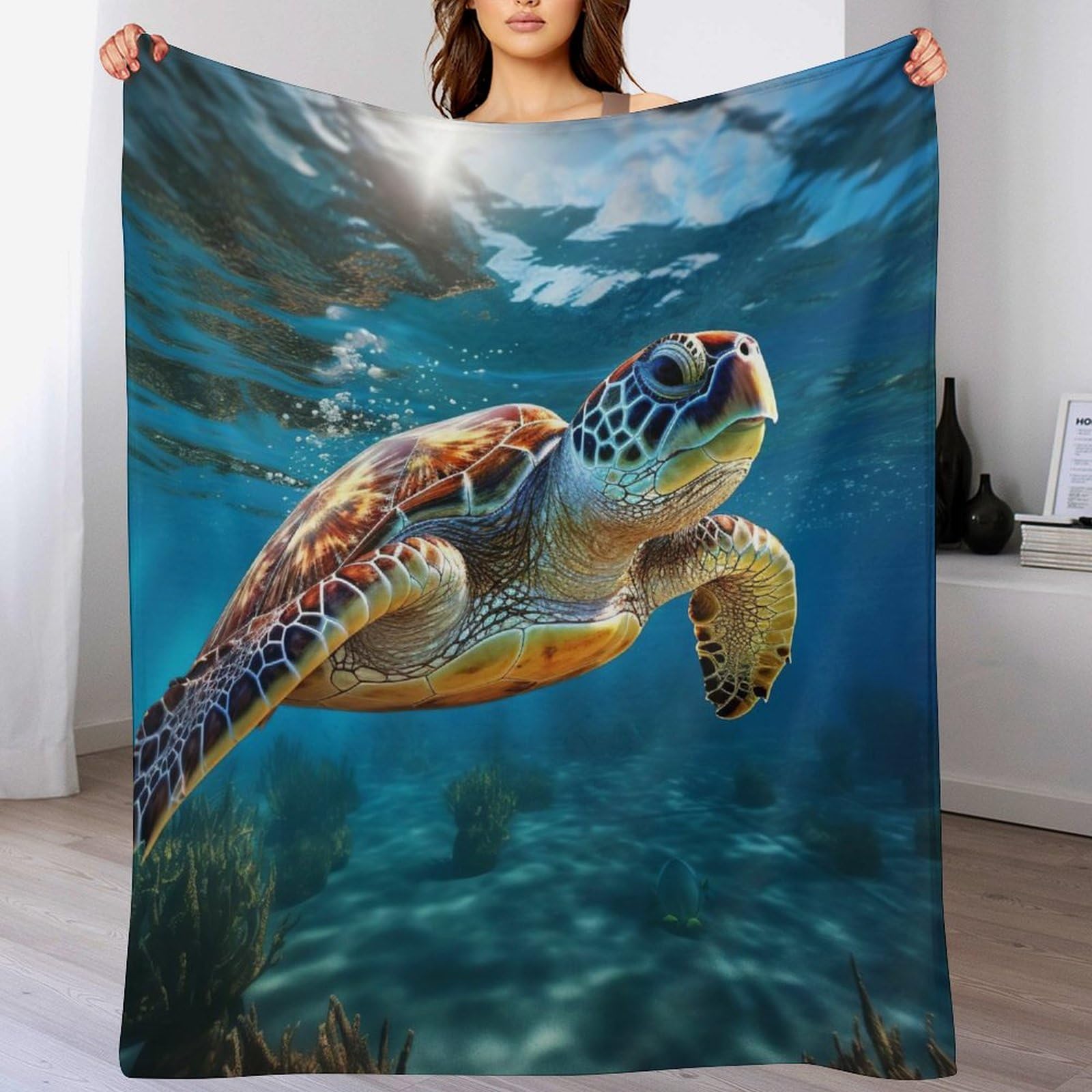 Plaid tortue de mer en flanelle chaude contre le froid au lit