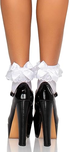 Leg Avenue Calcetines tobilleros con volantes y lazo de satén para mujer