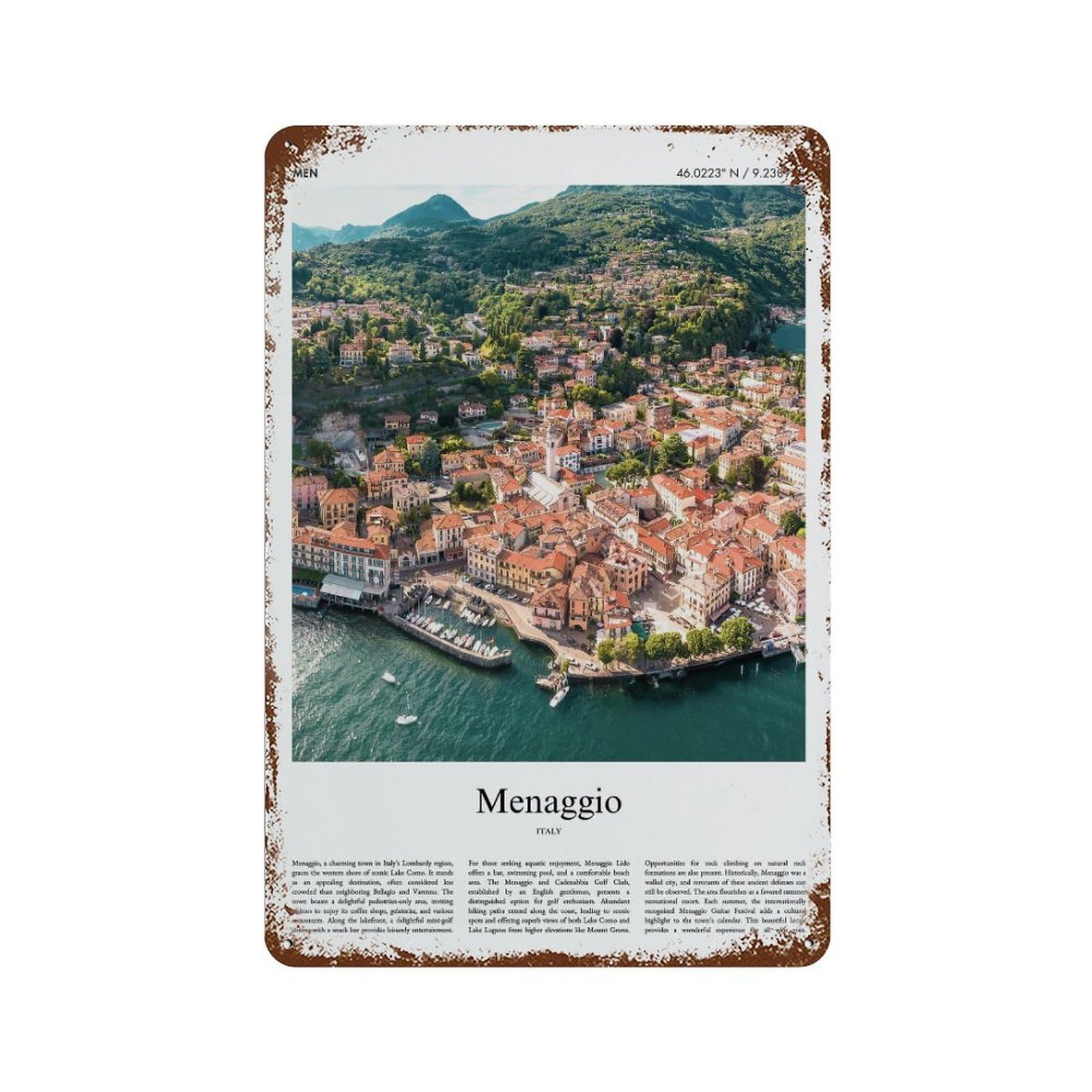xiaoxiaoshen Menaggio Italy City Scenery Wall Decor Art Metal Tin Poster Modern Home Decor Art Home Bar Shop Decorations Vintage Sign 30x20cm