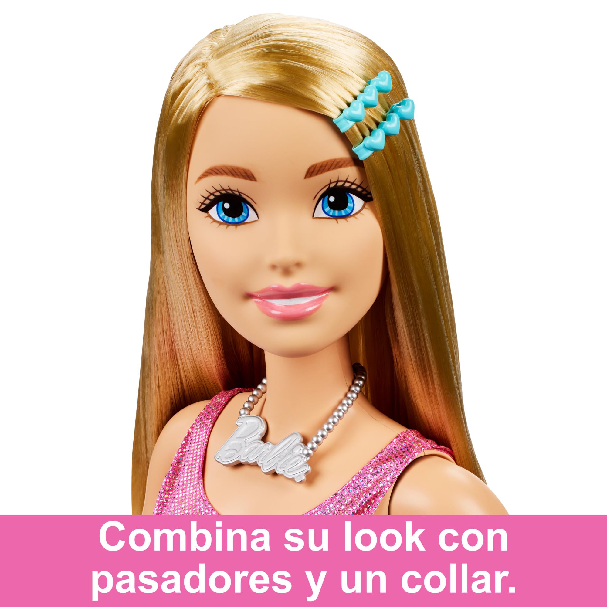 Barbie Muñeca Grande con Cabello Rubio, 71 cm de Alto, con Vestido Rosa y Accesorios de Moda, +3 años (Mattel HJY02)