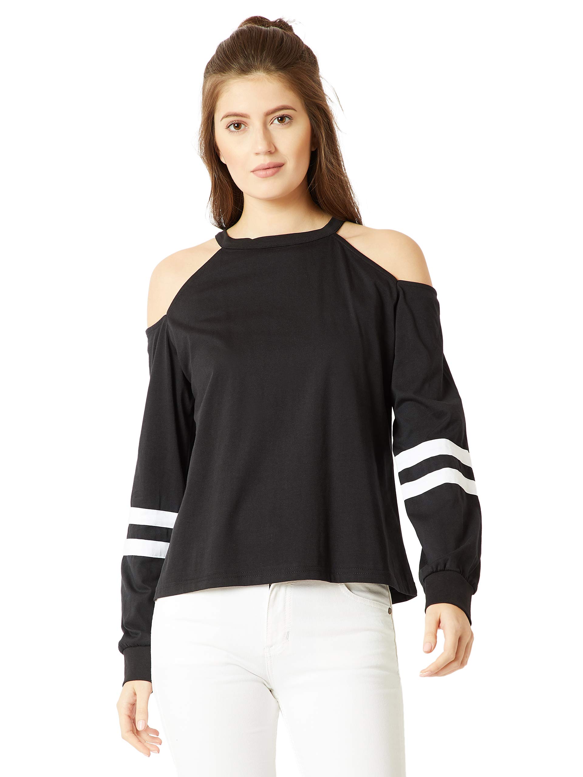 miss chase Women's Maroon Cotton Cold Shoulder Sweatshirt-picture-19