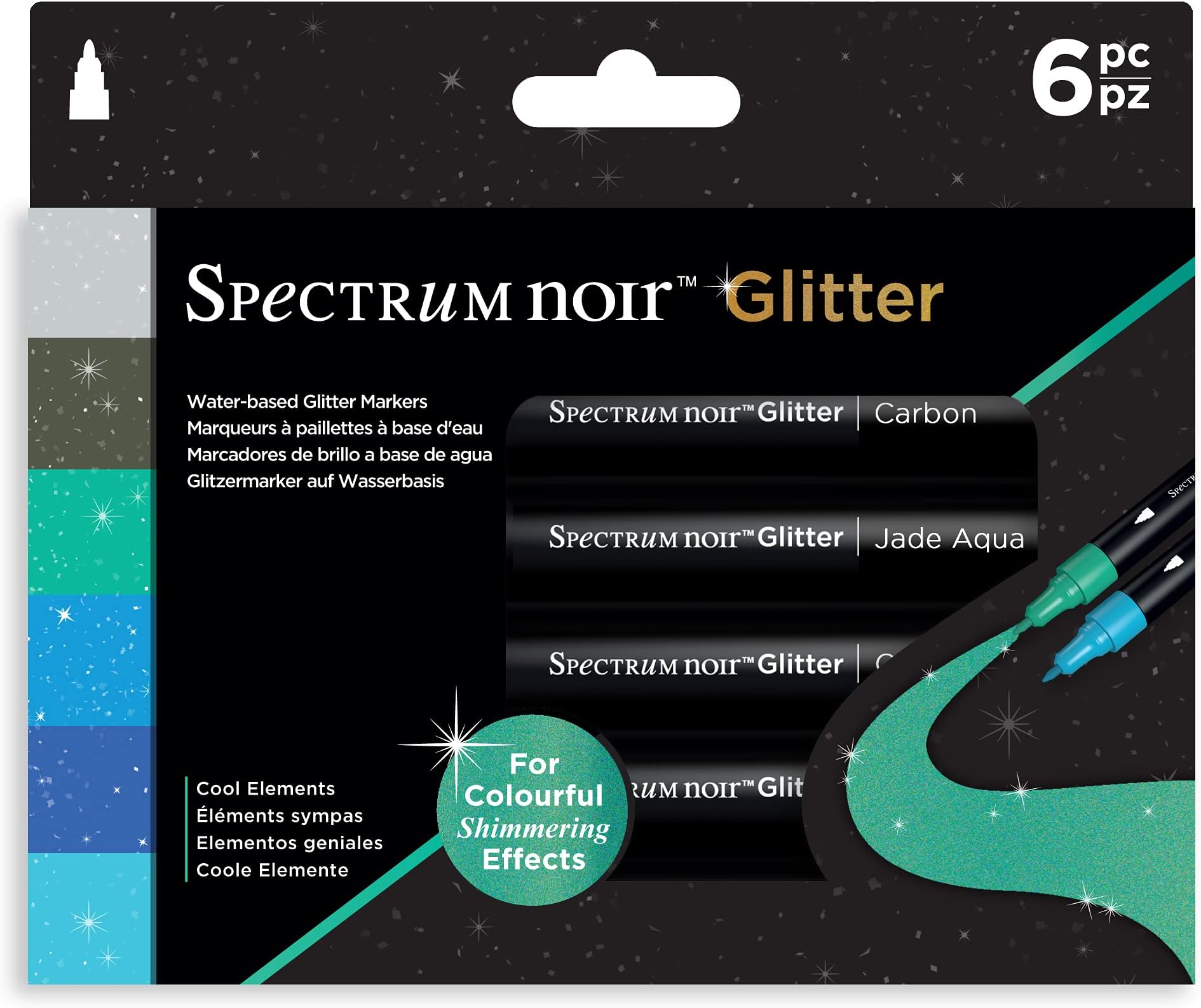 Crafter's Companion Spectrum Noir-Water-Based Glitter Marker Pack of 6-Cool Elements
