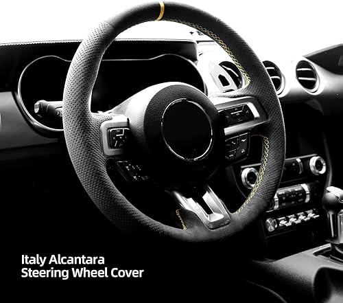 Miniatura 2 de Funda de volante cosida a mano para Ford Mustang Mustang GT Shelby GT350 GT500 2015-2021 (rayas amarillas)