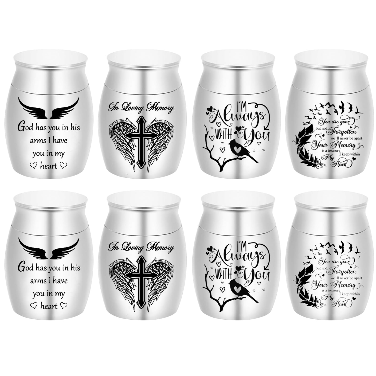 Color Small Urns for Ashes - Set of 8，Aluminium Mini Urns, Cremation Urns for Human/Pet Ashes, Ashes Holder, Small Keepsake urns-Memorial Urn (8Pcs-Silver)