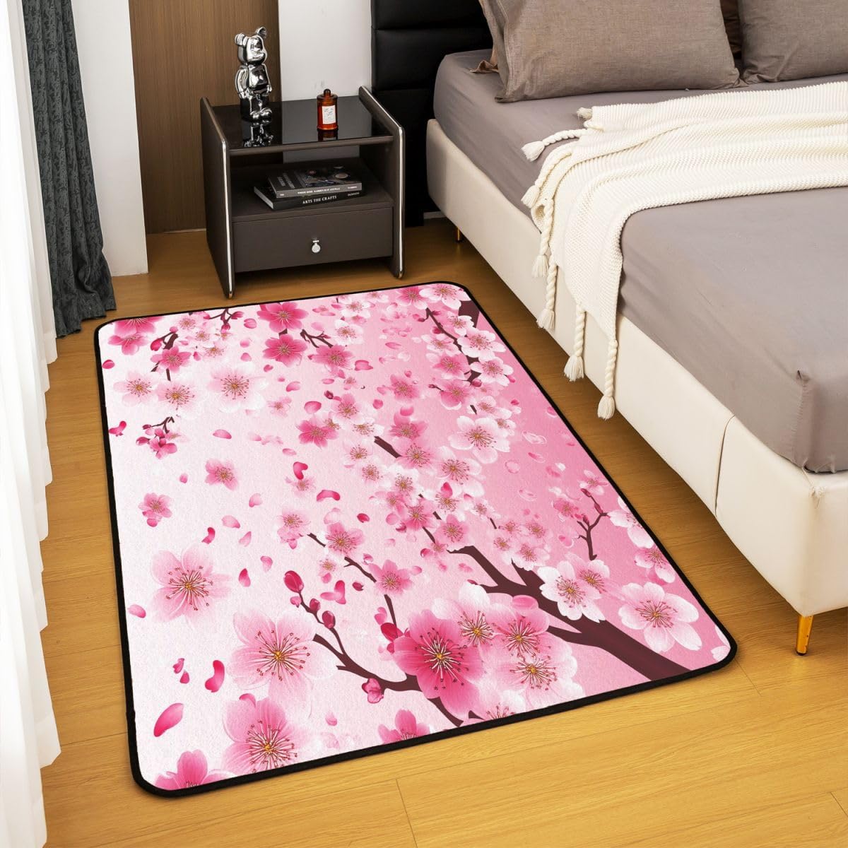 Cherry Blossoms Living Room Rugs 5x7 Japanese Style Living Room Rugs Sakura Flower Area Rug Gradient Pink Decorative Carpet for Boys Girls Kids Adults