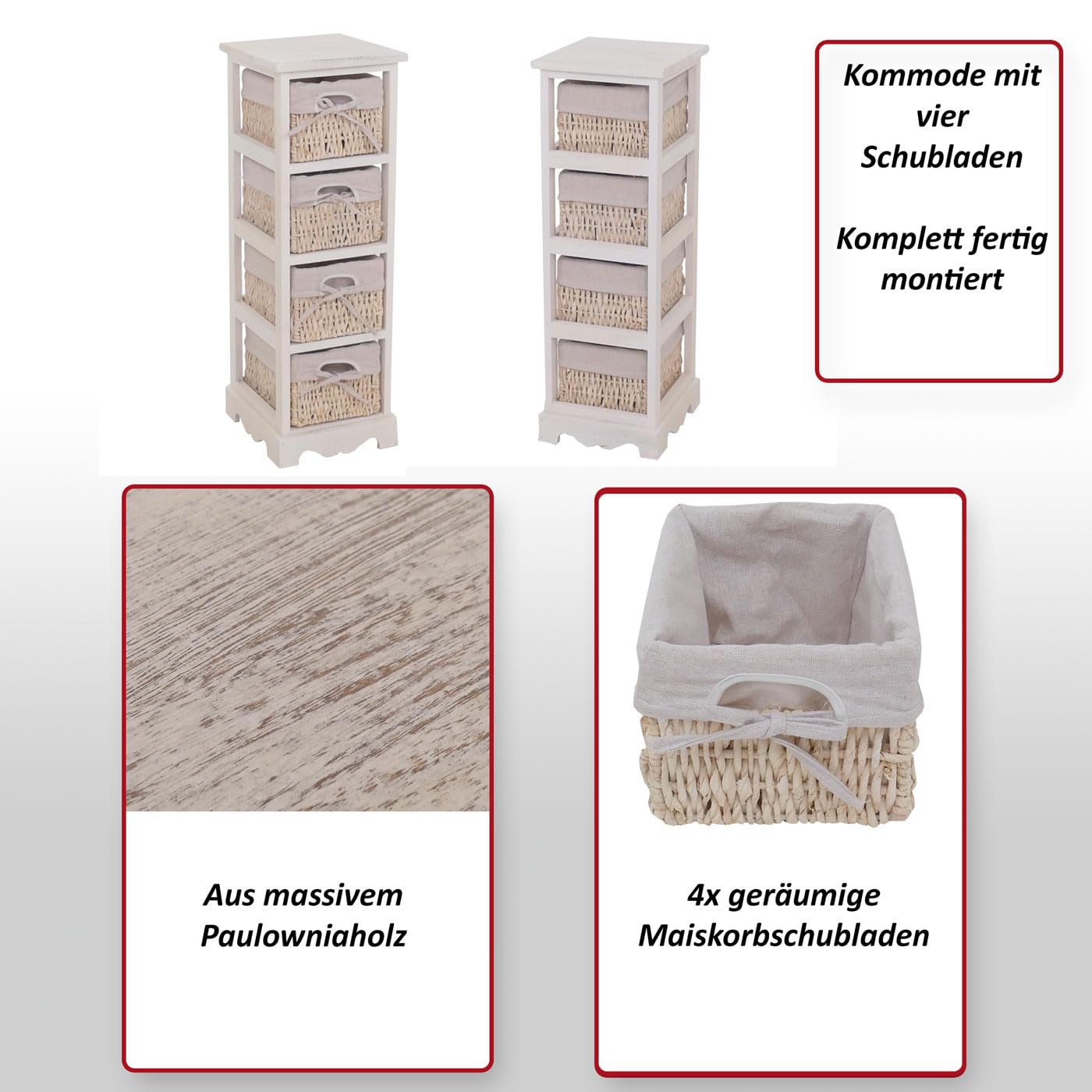 Mendler Commode D'apothicaire HWC-J48 – Meuble De Rangement En Bois Style Shabby Vintage – 150 X 81 X 40 Cm – Blanc/marron