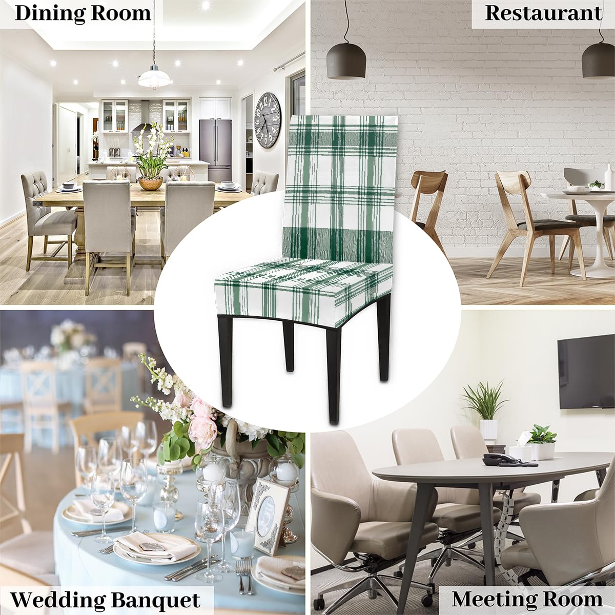 Mexpekil Set di 4 coprisedia elasticizzati per sedie da pranzo, lavabili, per cucina, matrimoni, feste, colore: bianco e verde