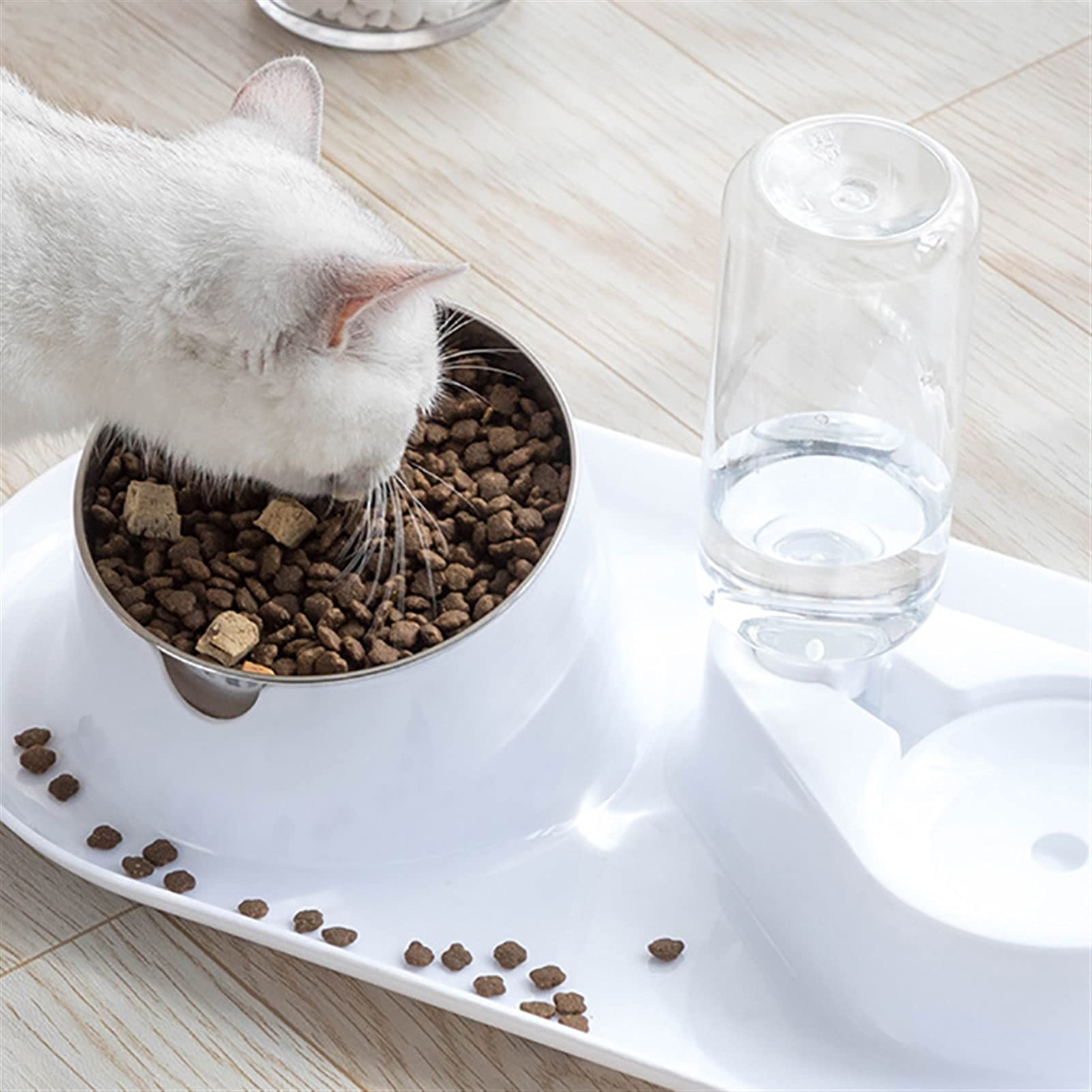 Gatti Ciotole Ciotole automatiche for gatti Doppi ciotole con supporto alzato for animali domestici e ciotole for acqua for cani alimentatori ciotola for cani in acciaio inox Mangiatoia per Gatti