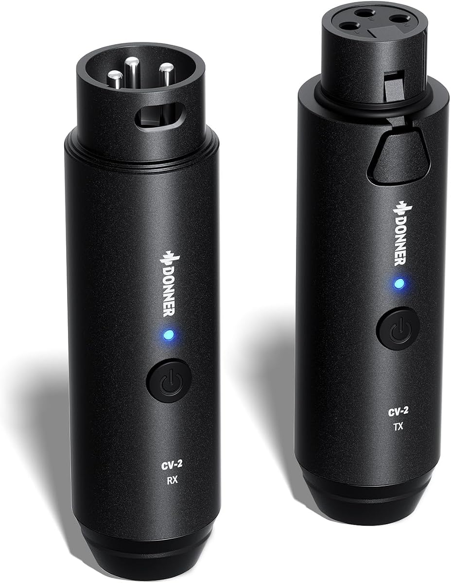 Donner Wireless XLR Microphone Transmitter Receiver, 2.4GHz Plug-on Wireless Mic Adapter with 24-bit/192kHz High-Resolution for Dynamic Microphones, Audio Mixer, PA System, Camera (CV-2)