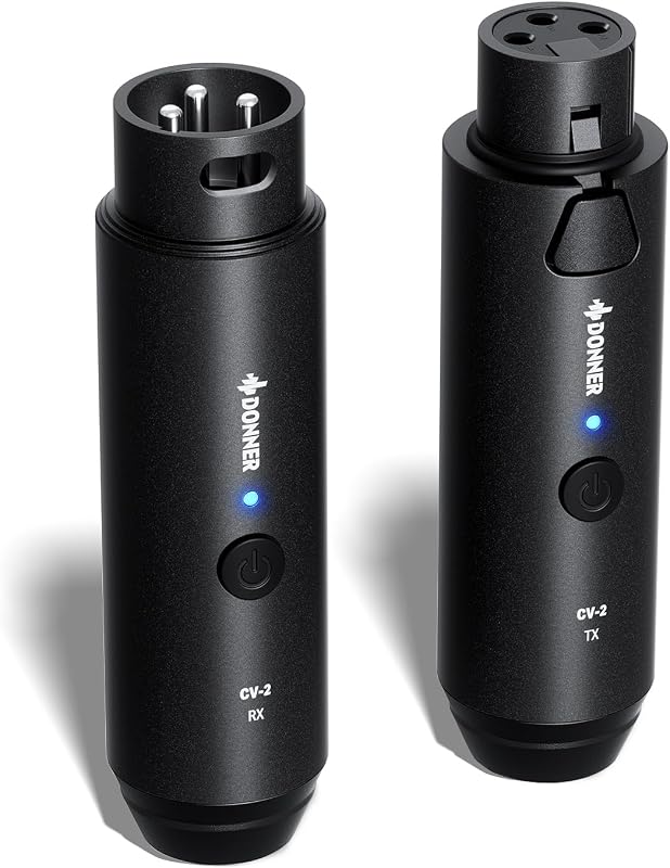 Donner Wireless XLR Microphone Transmitter Receiver, 2.4GHz Plug-on Wireless Mic Adapter with 24-bit/192kHz High-Resolution for Dynamic Microphones, Audio Mixer, PA System, Camera (CV-2)